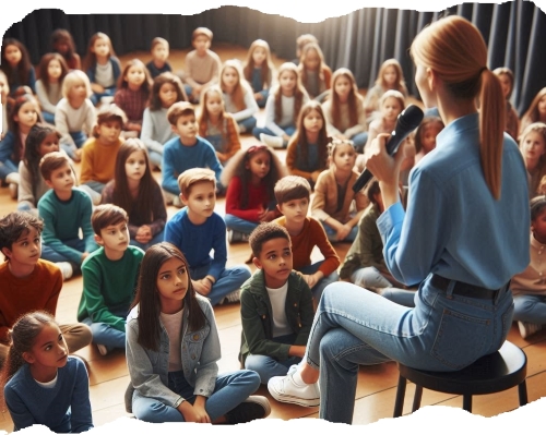 School speakers in assembly illustration